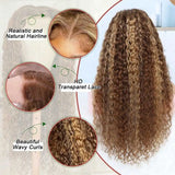 Highlight Curly Wig 13x4 Lace Front Wig Human Hair Wigs Glueless HD Deep Wave Lace Frontal Wig 4/27 Colored Wigs PrePlucked