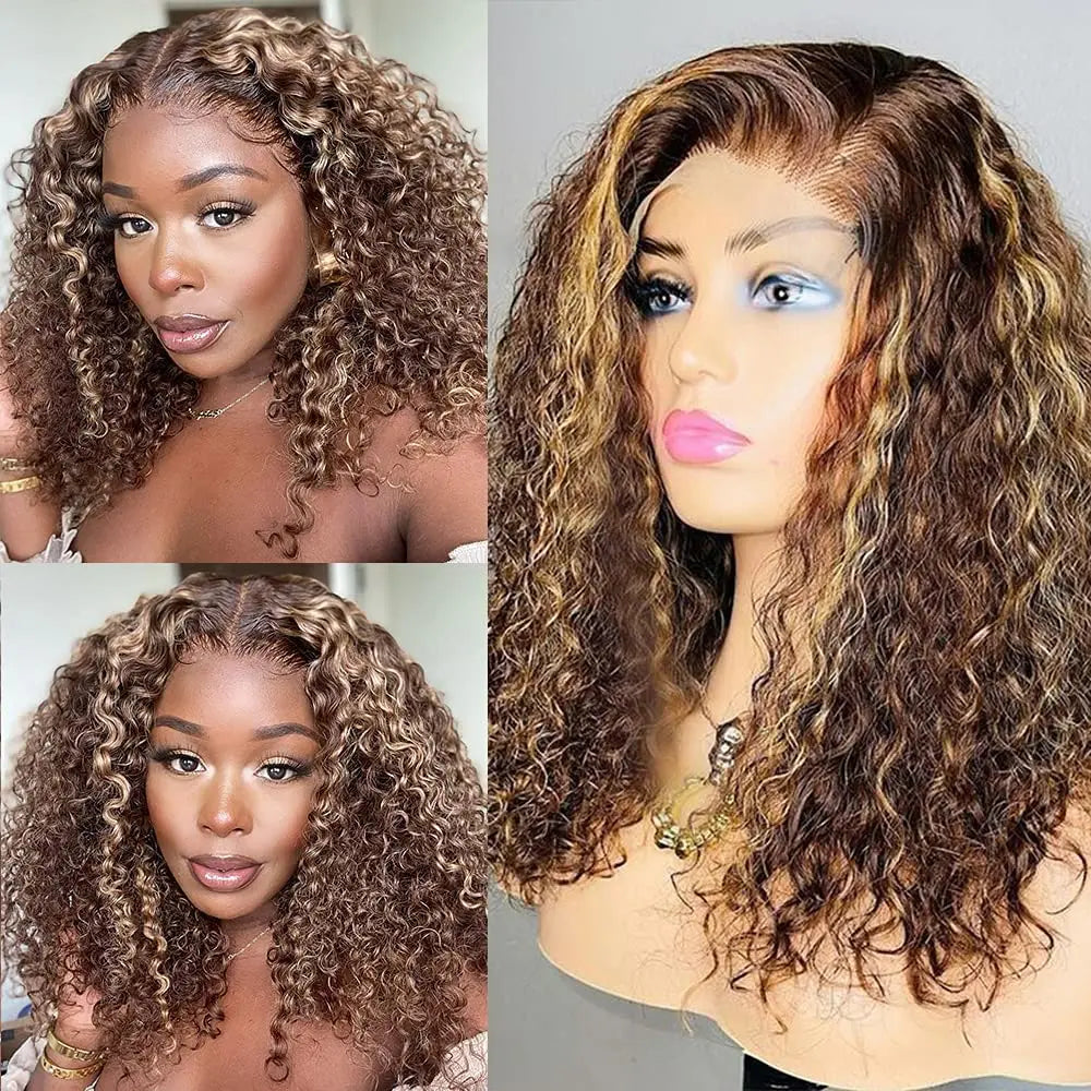 Highlight Ombre Deep Wave Bob Human Hair Wig 13x4 HD Lace Front Brazilian Hair 200% Density Pre-Plucked