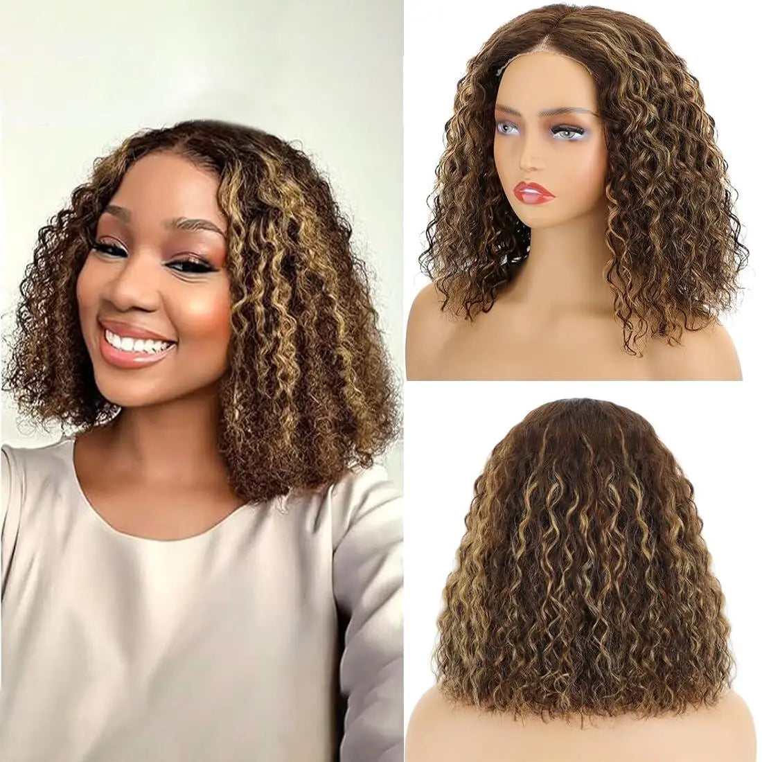 Highlight Ombre Deep Wave Bob Human Hair Wig 13x4 HD Lace Front Brazilian Hair 200% Density Pre-Plucked