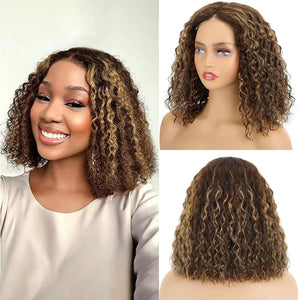 Highlight Ombre Deep Wave Bob Human Hair Wig 13x4 HD Lace Front Brazilian Hair 200% Density Pre-Plucked