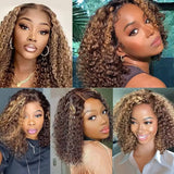 Highlight Ombre Deep Wave Bob Human Hair Wig 13x4 HD Lace Front Brazilian Hair 200% Density Pre-Plucked