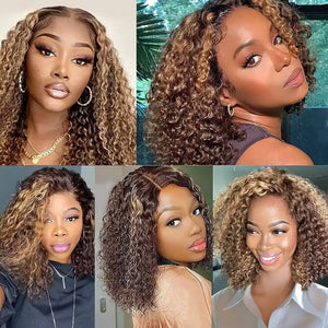 Highlight Ombre Deep Wave Bob Human Hair Wig 13x4 HD Lace Front Brazilian Hair 200% Density Pre-Plucked