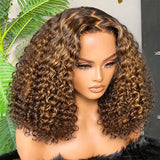 Highlight Ombre Deep Wave Bob Human Hair Wig 13x4 HD Lace Front Brazilian Hair 200% Density Pre-Plucked