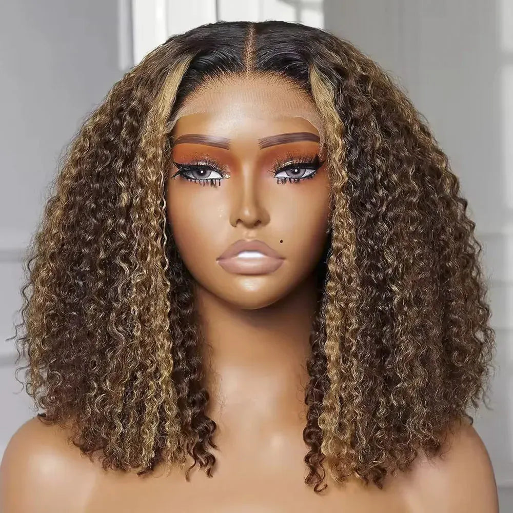 Highlight P4/27 Curly Bob Wigs 13x4 Lace Front Wig Brazilian Remy Human Hair Wigs Ombre Brown Deep Wave Short Bob Wig for Women