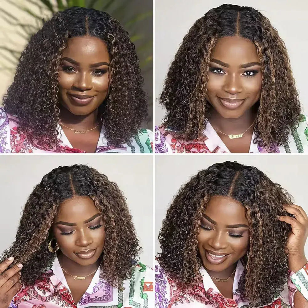 Highlight P4/27 Curly Bob Wigs 13x4 Lace Front Wig Brazilian Remy Human Hair Wigs Ombre Brown Deep Wave Short Bob Wig for Women