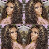 Highlight P4/27 Curly Bob Wigs 13x4 Lace Front Wig Brazilian Remy Human Hair Wigs Ombre Brown Deep Wave Short Bob Wig for Women