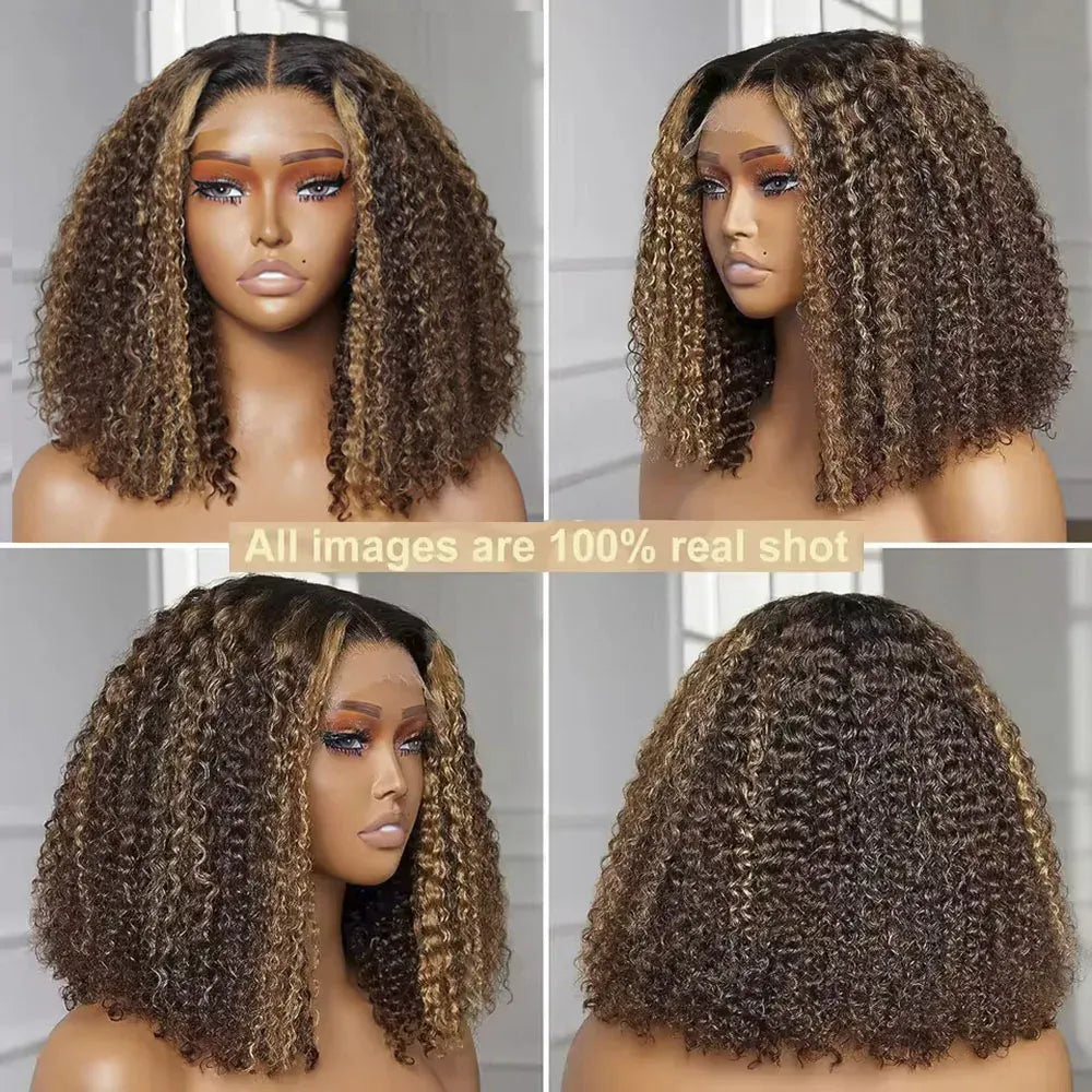 Highlight P4/27 Curly Bob Wigs 13x4 Lace Front Wig Brazilian Remy Human Hair Wigs Ombre Brown Deep Wave Short Bob Wig for Women
