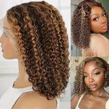 Highlight P4/27 Curly Bob Wigs 13x4 Lace Front Wig Brazilian Remy Human Hair Wigs Ombre Brown Deep Wave Short Bob Wig for Women