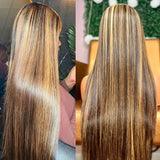 13x4 HD lace highlight wig, 250% density straight human hair wig for women in honey blonde 4/27 tones
