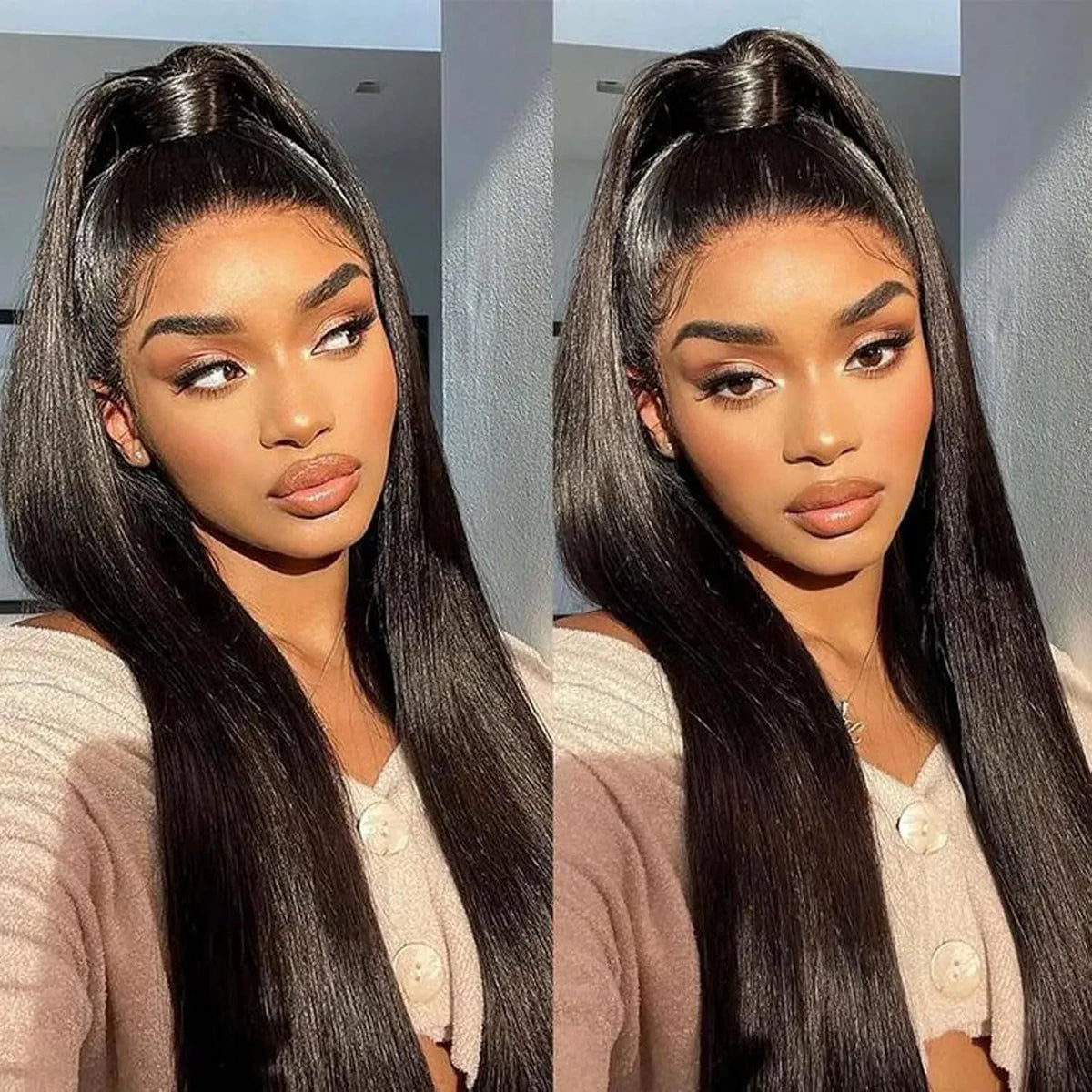 13x4 HD lace highlight wig, 250% density straight human hair wig with honey blonde highlights for women