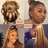 13x4 HD lace highlight human hair wig, 250% density, straight 4/27 honey blonde lace front wig for women