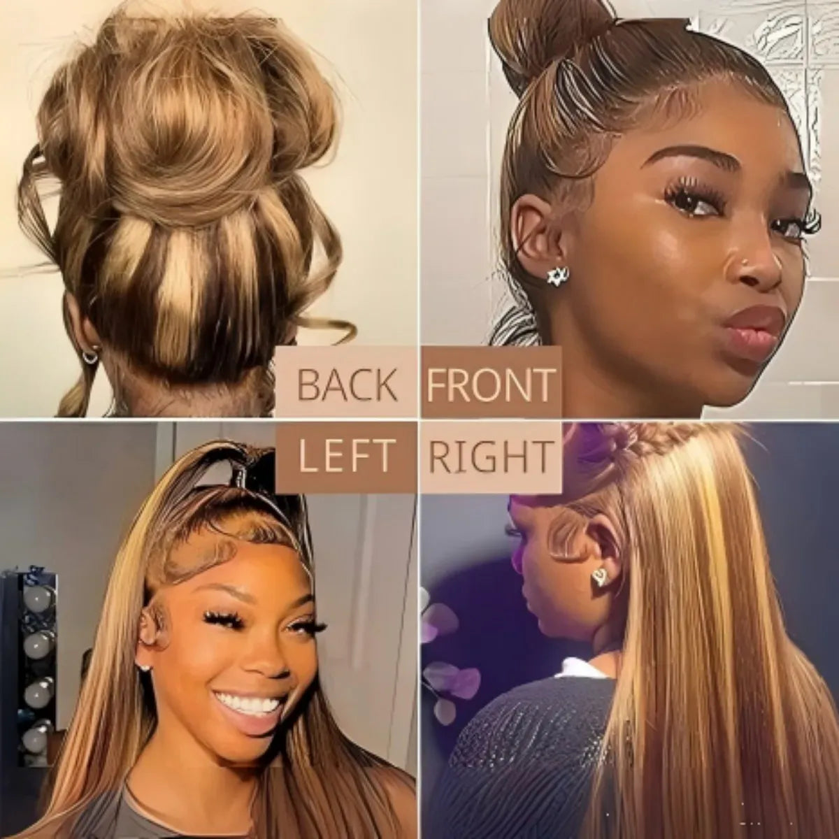13x4 HD lace highlight human hair wig, 250% density, straight 4/27 honey blonde lace front wig for women
