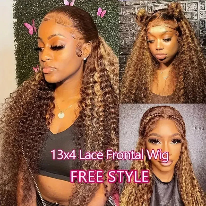 Highlight Wig Human Hair Ombre Loose Deep Wave 13x6 HD Lace Frontal Wigs 4/27 Color Water Wave Curly Lace Front Wig For Women