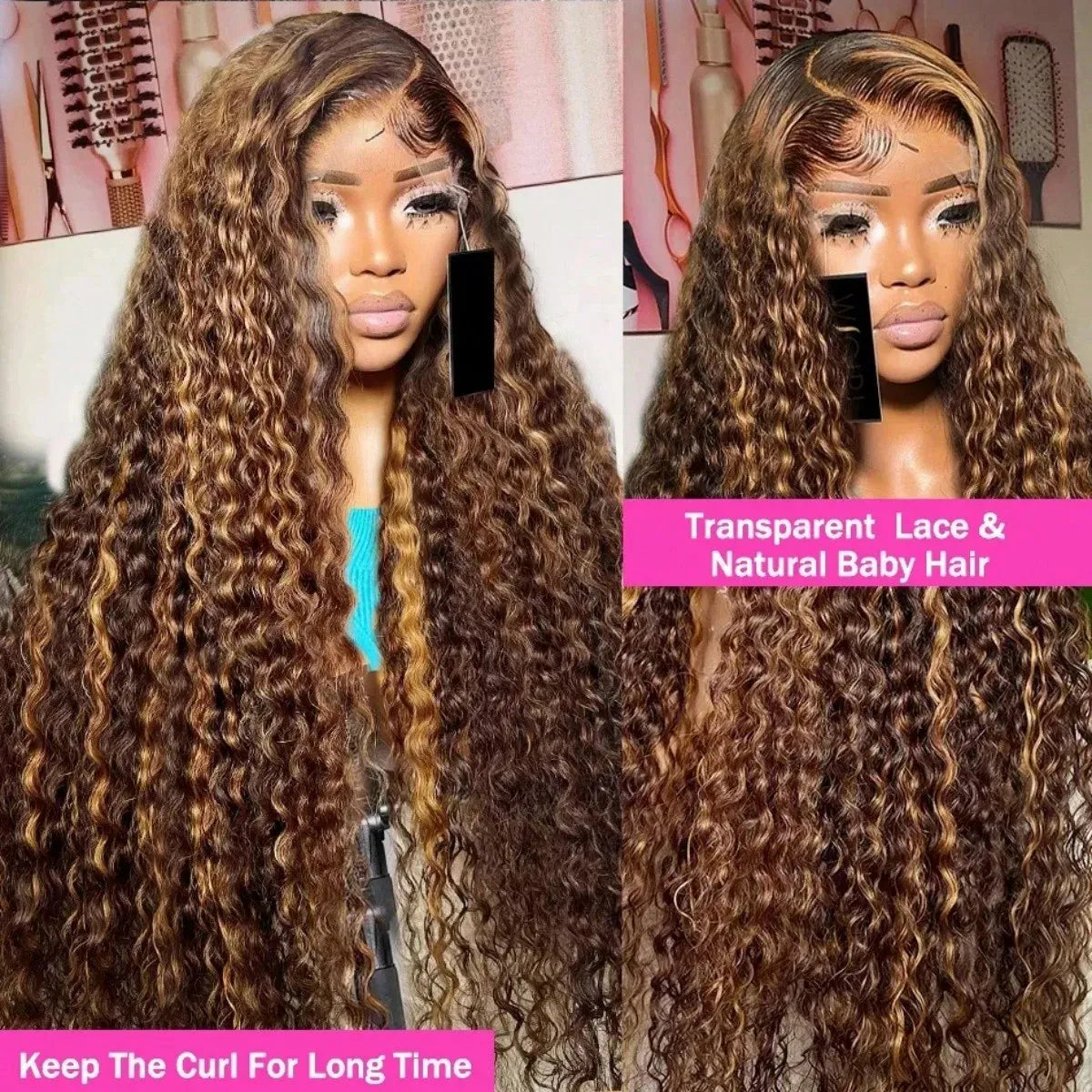 Highlight Wig Human Hair Ombre Loose Deep Wave 13x6 HD Lace Frontal Wigs 4/27 Color Water Wave Curly Lace Front Wig For Women