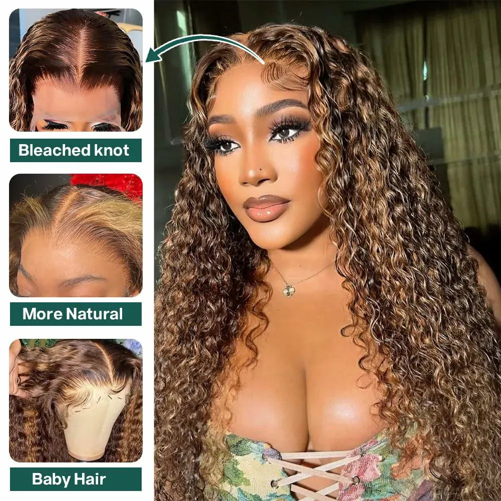 Highlight Wig Human Hair Ombre Loose Deep Wave 13x6 HD Lace Frontal Wigs 4/27 Color Water Wave Curly Lace Front Wig For Women