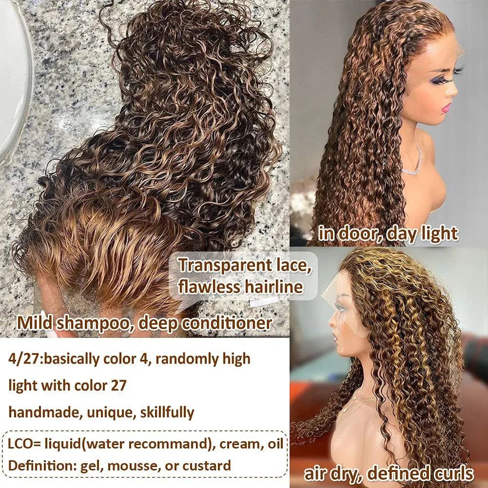 Highlight Wig Human Hair Ombre Loose Deep Wave 13x6 HD Lace Frontal Wigs 4/27 Color Water Wave Curly Lace Front Wig For Women