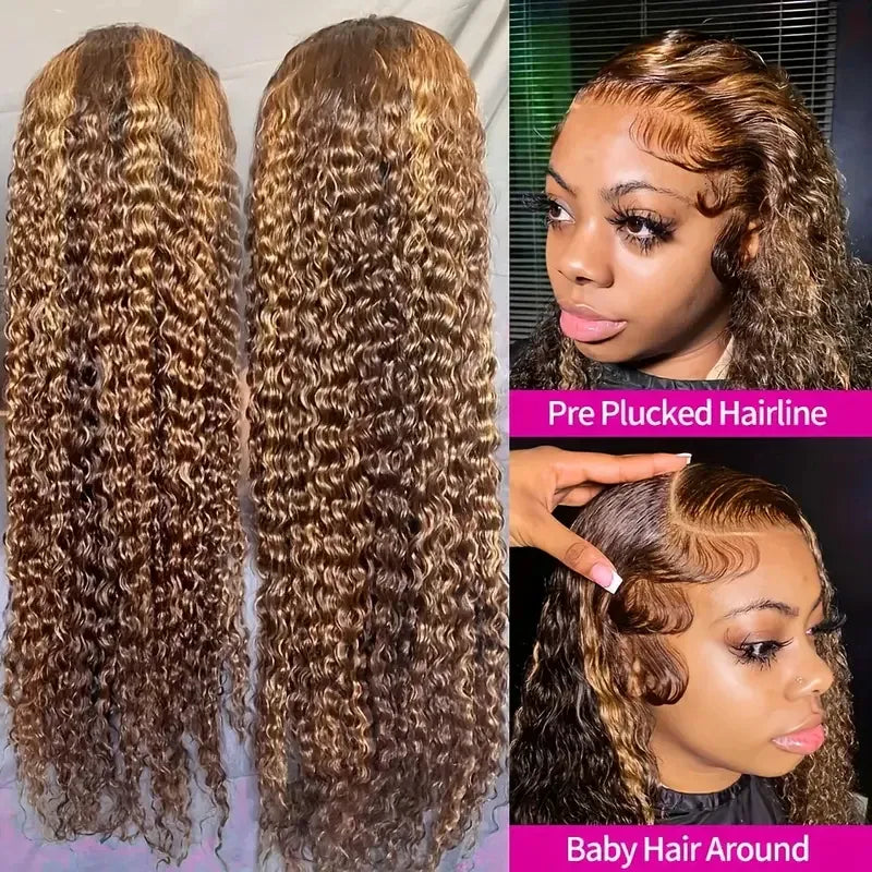 Highlight Wig Human Hair Ombre Loose Deep Wave 13x6 HD Lace Frontal Wigs 4/27 Color Water Wave Curly Lace Front Wig For Women