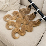 Honey Blonde #27 Body Wave Crochet Human Hair Extensions Feather Miracle Knots Pre Separated Invisible Knotless Braiding Hair  Natural Wavy Soft Lightweight Quick Install Reusable Boho Hairstyle For Women