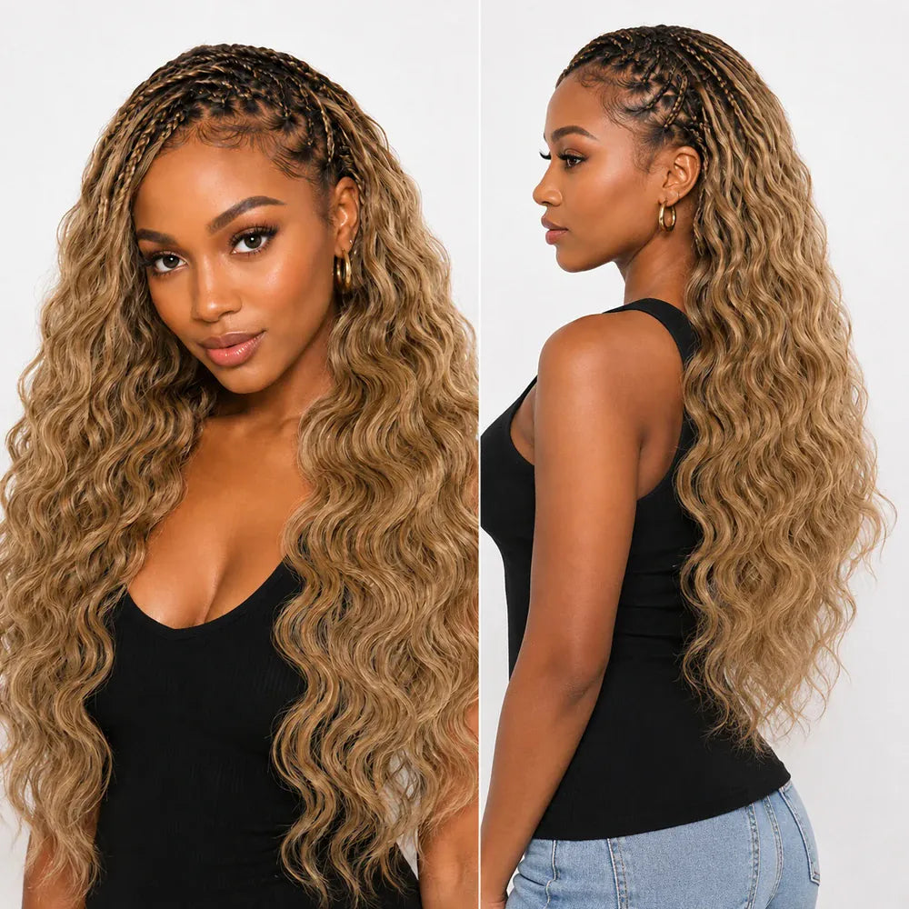 Honey Blonde #27 Body Wave Crochet Human Hair Extensions Feather Miracle Knots Pre Separated Invisible Knotless Braiding Hair  Natural Wavy Soft Lightweight Quick Install Reusable Boho Hairstyle For Women
