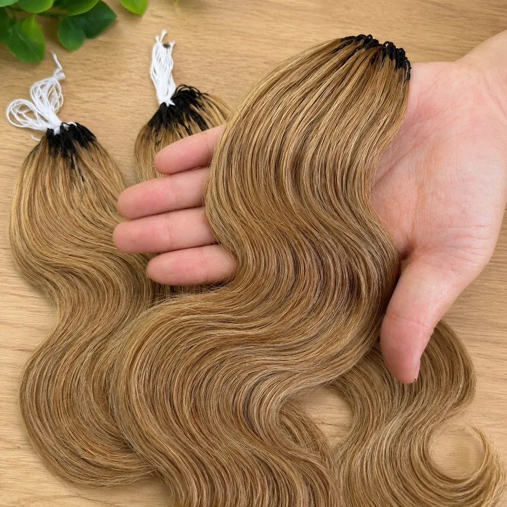 Honey Blonde #27 Body Wave Crochet Human Hair Extensions Feather Miracle Knots Pre Separated Invisible Knotless Braiding Hair  Natural Wavy Soft Lightweight Quick Install Reusable Boho Hairstyle For Women