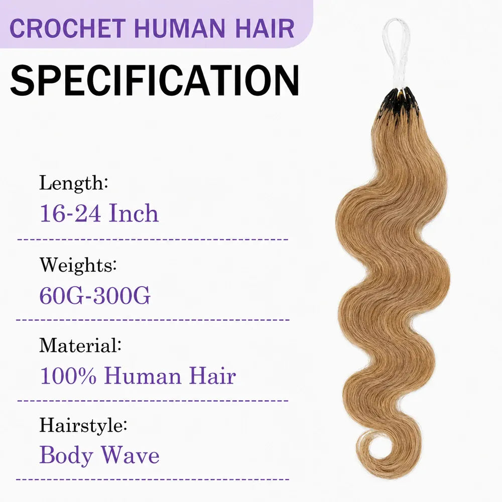 Honey Blonde #27 Body Wave Crochet Human Hair Extensions Feather Miracle Knots Pre Separated Invisible Knotless Braiding Hair  Natural Wavy Soft Lightweight Quick Install Reusable Boho Hairstyle For Women