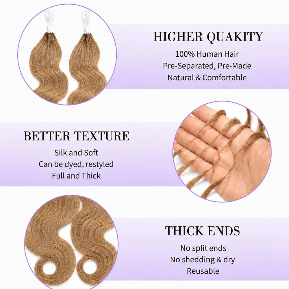 Honey Blonde #27 Body Wave Crochet Human Hair Extensions Feather Miracle Knots Pre Separated Invisible Knotless Braiding Hair  Natural Wavy Soft Lightweight Quick Install Reusable Boho Hairstyle For Women