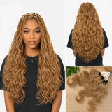 Honey Blonde #27 Body Wave Crochet Human Hair Extensions Feather Miracle Knots Pre Separated Invisible Knotless Braiding Hair  Natural Wavy Soft Lightweight Quick Install Reusable Boho Hairstyle For Women