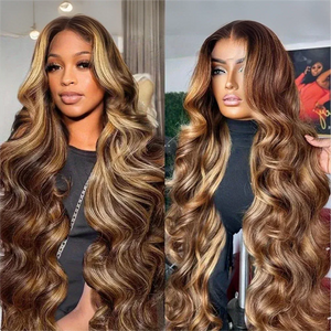 Honey Blonde Ombre Body Wave Human Hair HD Lace Front Wig 13x4 or 5x5, 4/27 Highlight, Glueless, 18-30 Inch, 200%-250% Density