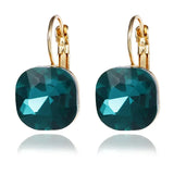 Hot Fashion Gold Color Square Stud Earrings White Pink Blue Green Purple Austrian Crystal Rhinestone Earring For Women Jewelry