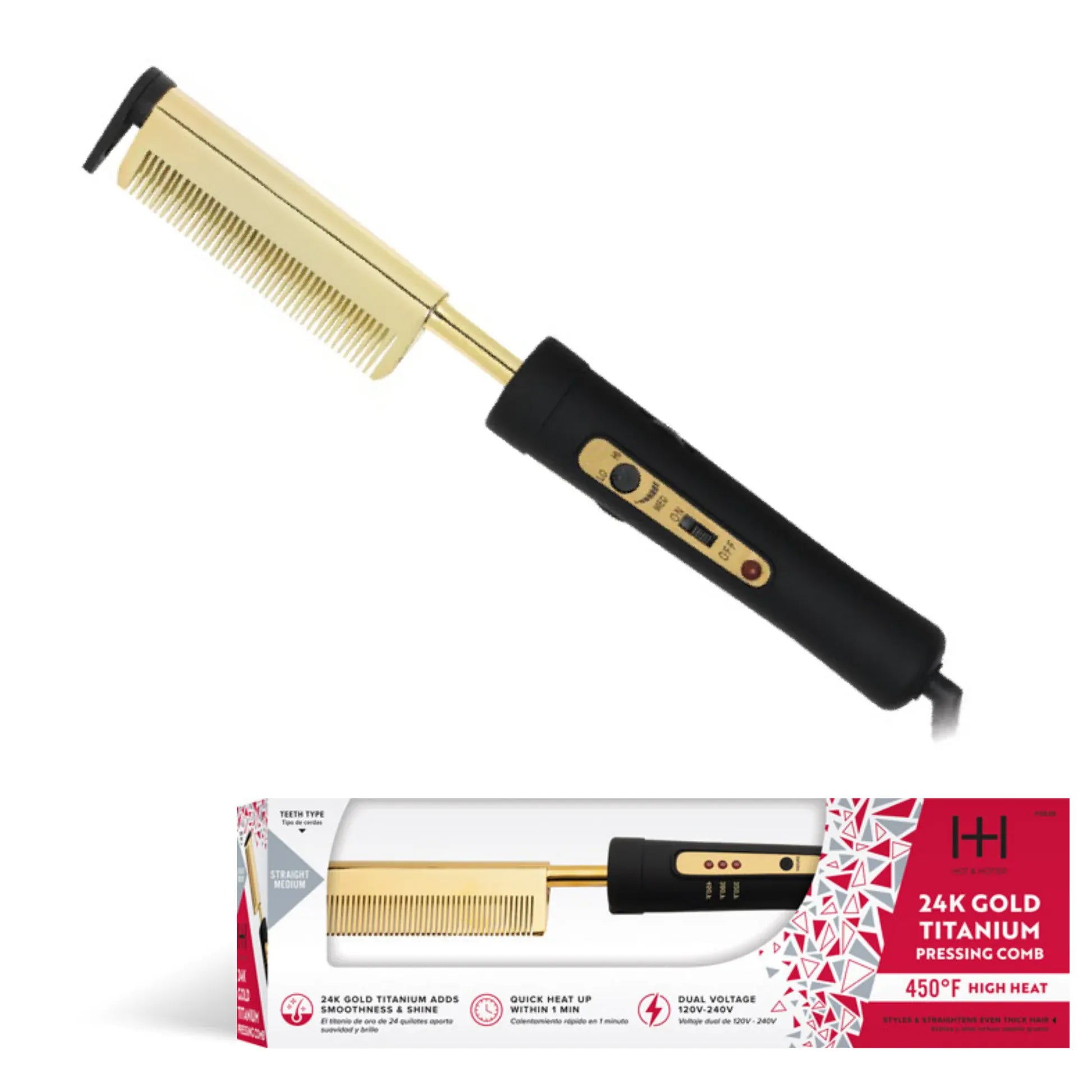 Hot & Hotter Electric Pressing Comb Medium Straight Teeth