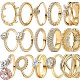 Hot selling 925 sterling silver exquisite gold series ring, sparkling heart-shaped crown ring, fashionable charm jewelry gift