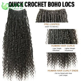 Human Hair Boho Locs Crochet Hair Pre Looped Crochet Boho Dreadlocks Human Hair Curly Ends Braiding Hair Extensions