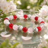 Inner Glow Beaded Bracelet , Red Pink White Stretch Bracelet, Symbolic Love Calm Courage Jewelry, Meaningful Gift for Mom,Sister