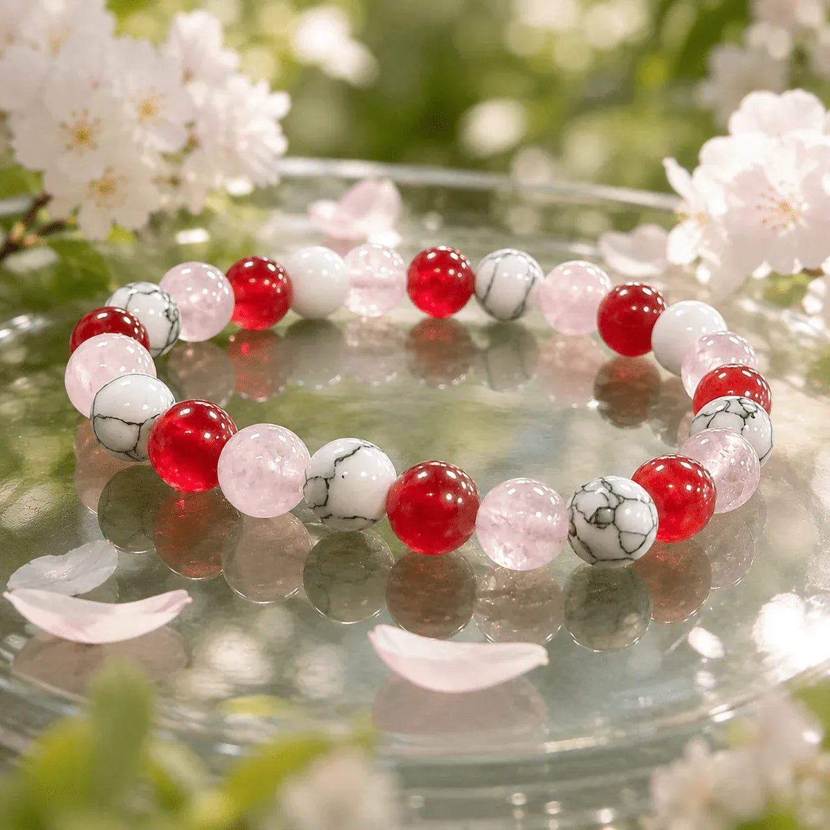 Inner Glow Beaded Bracelet , Red Pink White Stretch Bracelet, Symbolic Love Calm Courage Jewelry, Meaningful Gift for Mom,Sister