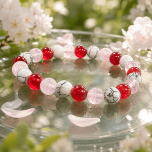 Inner Glow Beaded Bracelet , Red Pink White Stretch Bracelet, Symbolic Love Calm Courage Jewelry, Meaningful Gift for Mom,Sister