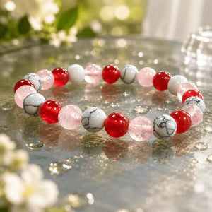 Inner Glow Beaded Bracelet , Red Pink White Stretch Bracelet, Symbolic Love Calm Courage Jewelry, Meaningful Gift for Mom,Sister