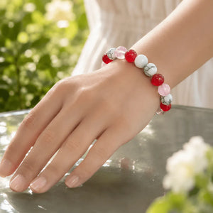Inner Glow Beaded Bracelet , Red Pink White Stretch Bracelet, Symbolic Love Calm Courage Jewelry, Meaningful Gift for Mom,Sister