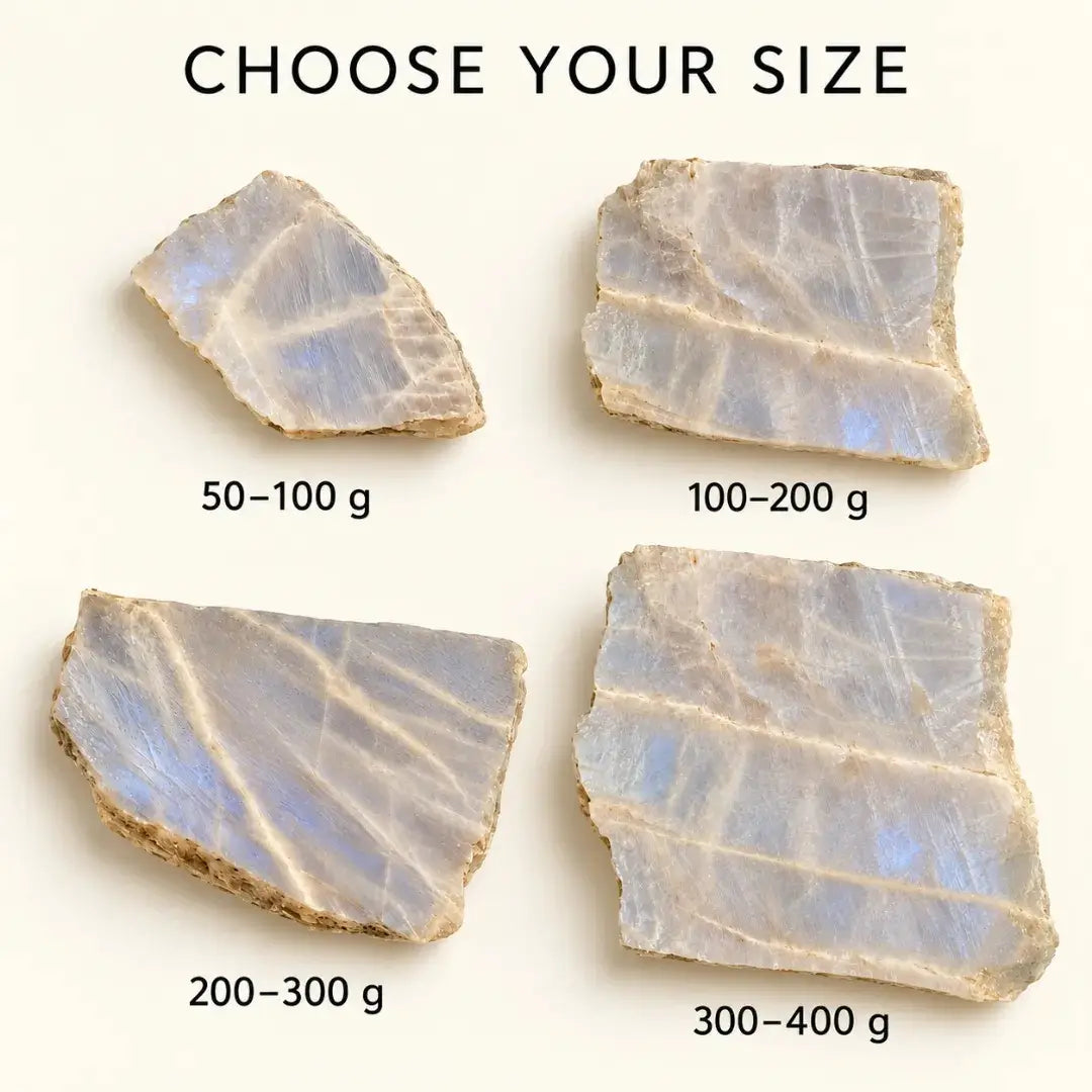 Iridescent Moonstone Slab Raw Crystal Display Stone for Intuition and Emotional Balance