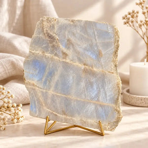 Iridescent Moonstone Slab Raw Crystal Display Stone for Intuition and Emotional Balance