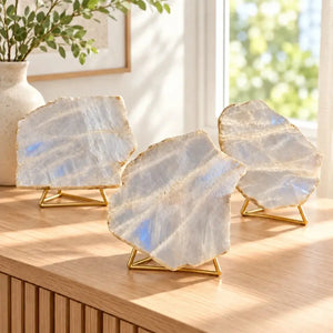 Iridescent Moonstone Slab Raw Crystal Display Stone for Intuition and Emotional Balance