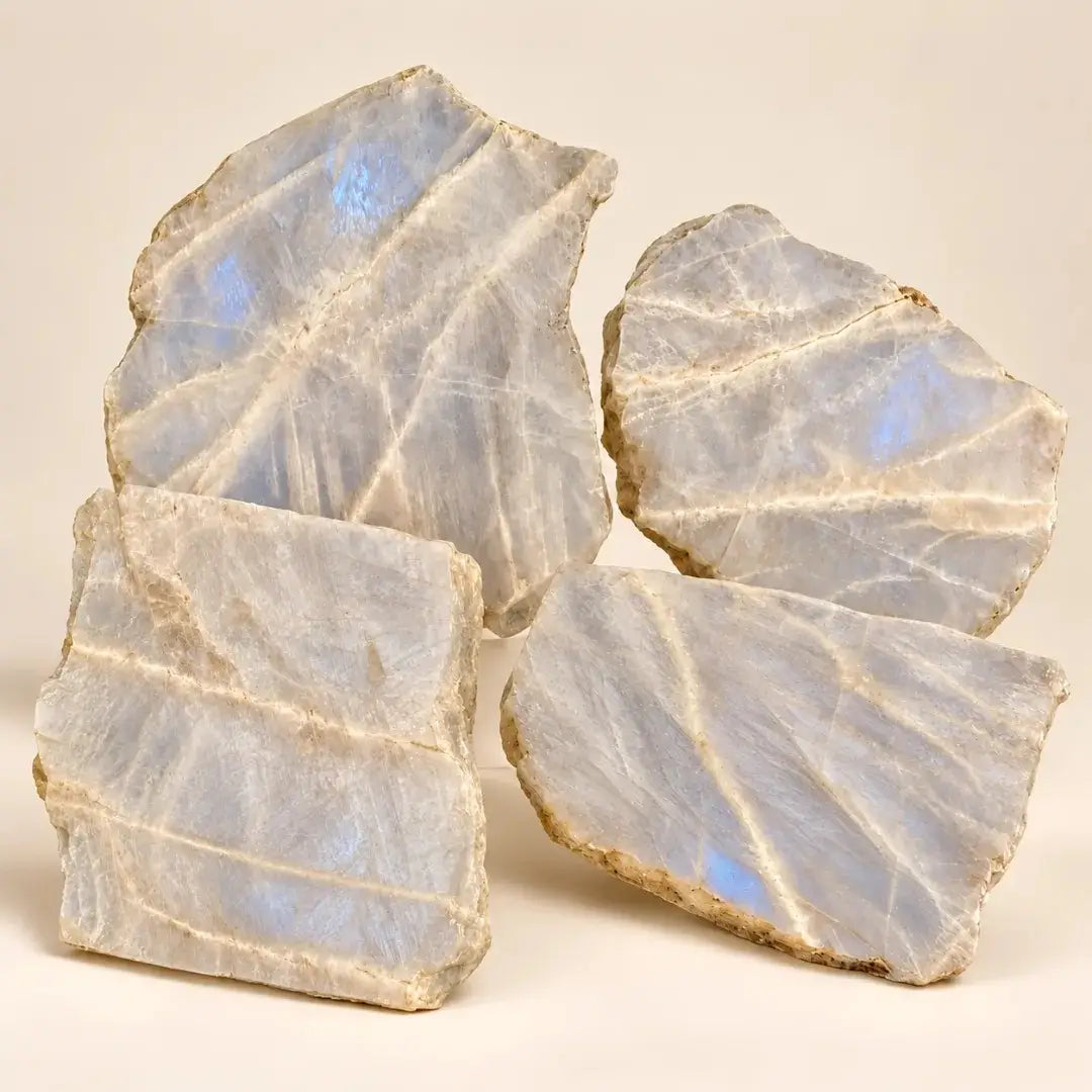 Iridescent Moonstone Slab Raw Crystal Display Stone for Intuition and Emotional Balance