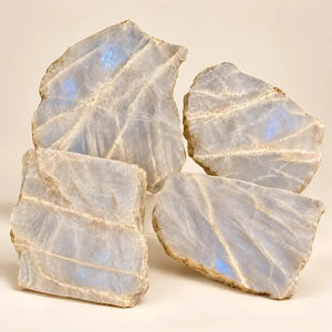 Iridescent Moonstone Slab Raw Crystal Display Stone for Intuition and Emotional Balance