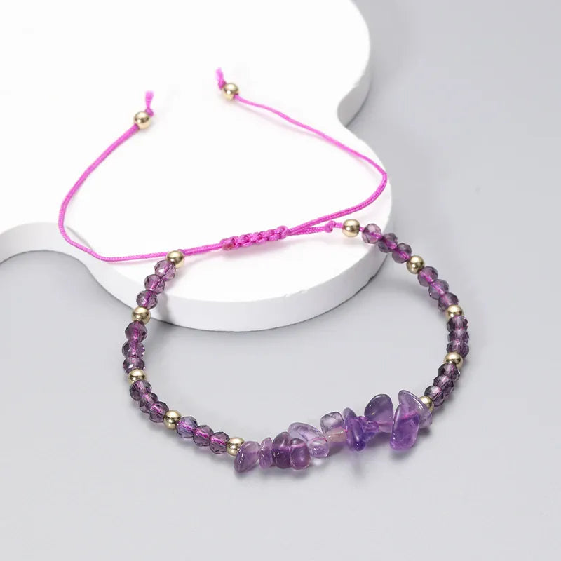 Irregular Green Aventurines Gravel Bracelets Natural Stone Amethysts Jasper Bracelets Women Adjustable Rope Braided Bracelets