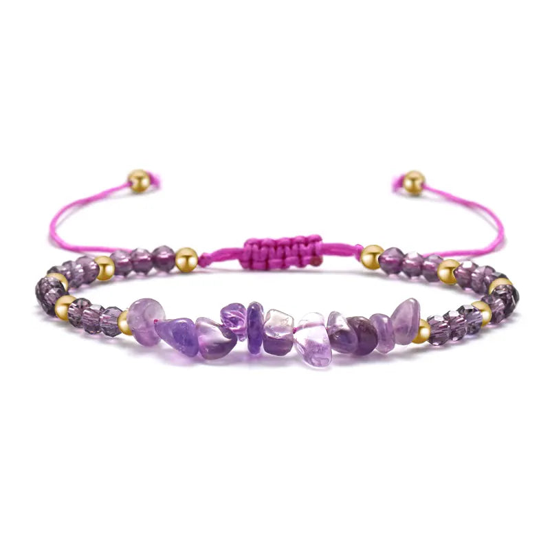 Irregular Green Aventurines Gravel Bracelets Natural Stone Amethysts Jasper Bracelets Women Adjustable Rope Braided Bracelets