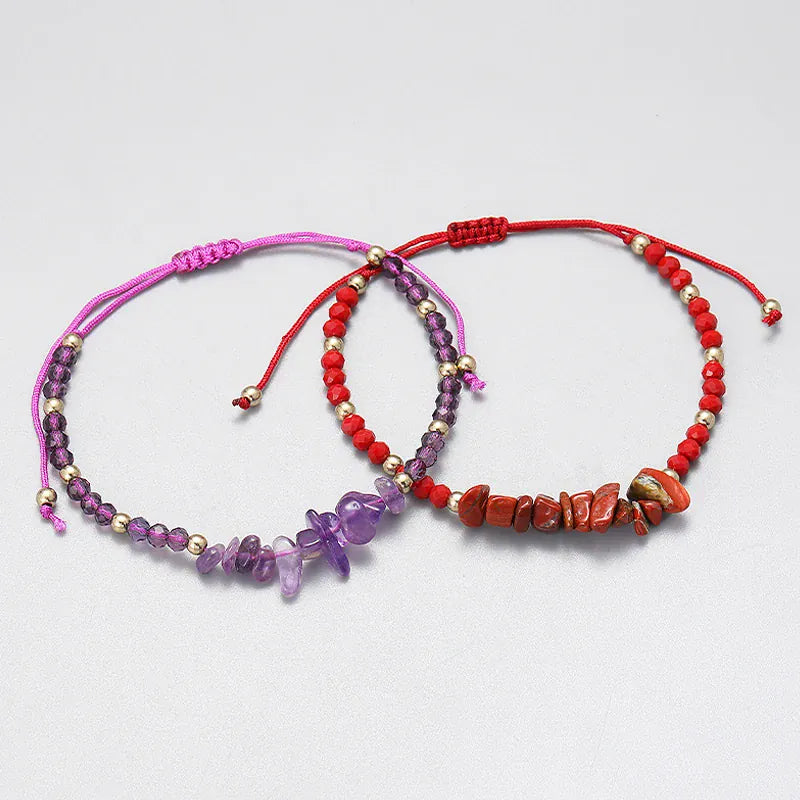 Irregular Green Aventurines Gravel Bracelets Natural Stone Amethysts Jasper Bracelets Women Adjustable Rope Braided Bracelets