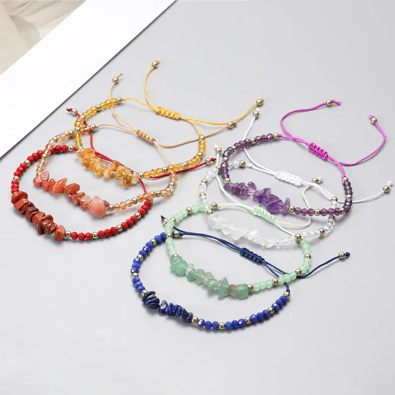Irregular Green Aventurines Gravel Bracelets Natural Stone Amethysts Jasper Bracelets Women Adjustable Rope Braided Bracelets