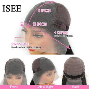 ISEE HAIR 13x6 HD Transparent Lace Front Human Hair Wigs 250 Density Pre-Plucked Malaysian Straight Lace Frontal Wig with Band