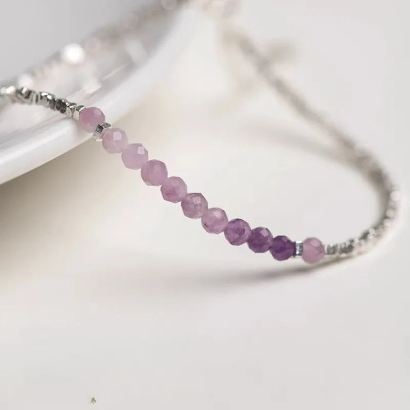 ITSMOS Minimalist Amethyst Bracelet Natural Stone Dainty Bracelet Healing Silver Beads Crystal Skinny Bracelet For women gift