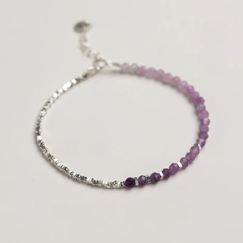 ITSMOS Minimalist Amethyst Bracelet Natural Stone Dainty Bracelet Healing Silver Beads Crystal Skinny Bracelet For women gift
