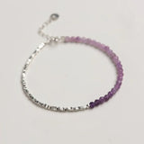 ITSMOS Minimalist Amethyst Bracelet Natural Stone Dainty Bracelet Healing Silver Beads Crystal Skinny Bracelet For women gift